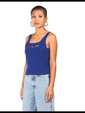 Tommy Hilfiger Royal Blue Ribbed Scoop Neck Tank with Logo